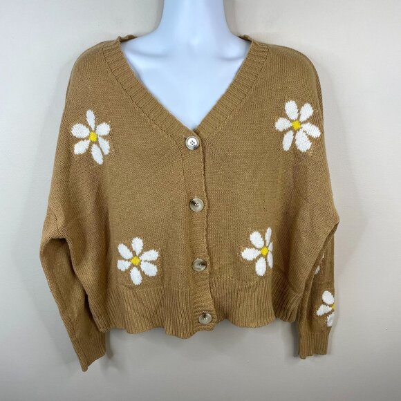just polly Sweaters - Just Polly Womens Cottagecore Baggy Floral Cardigan Sweater Size L Nature Garden
